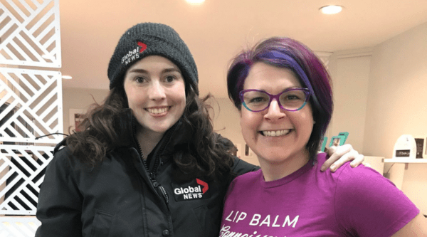 Two women smiling together