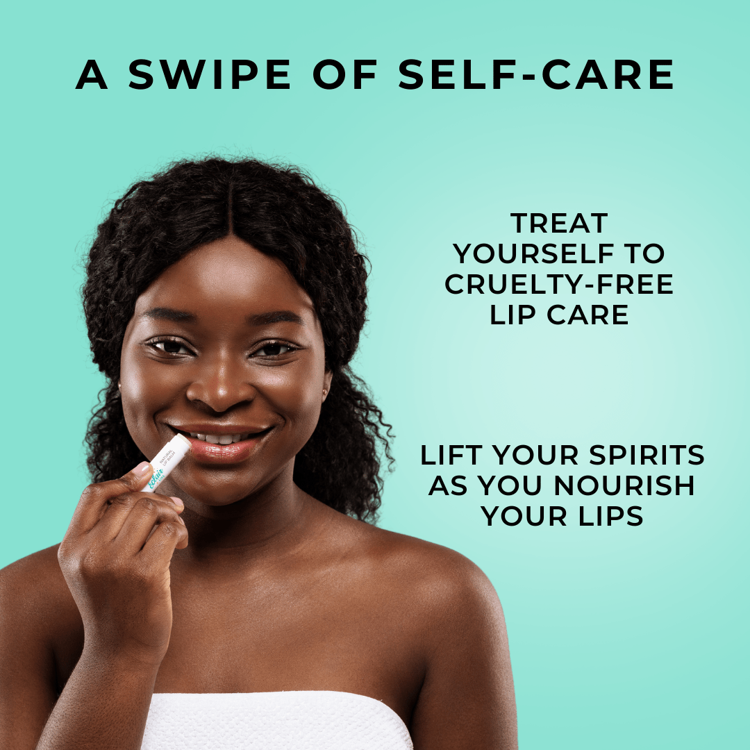 Woman applying lip balm for self-care