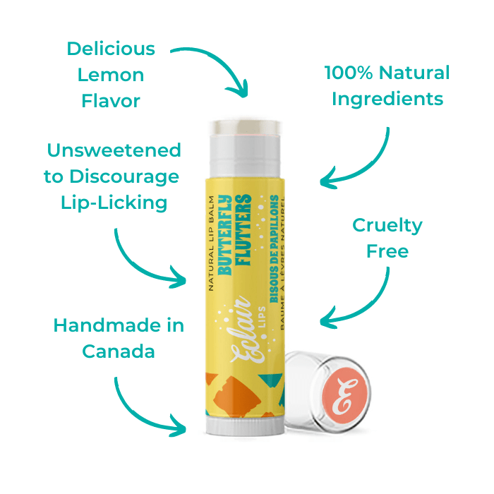 Eclair Lips Butterfly Flutters lip balm with natural ingredients.