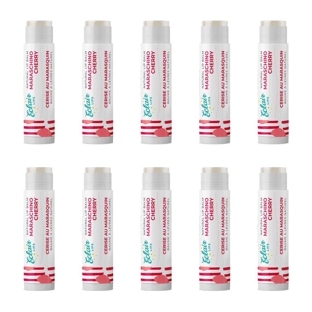 Ten Maraschino Cherry lip balms by Eclair Lips
