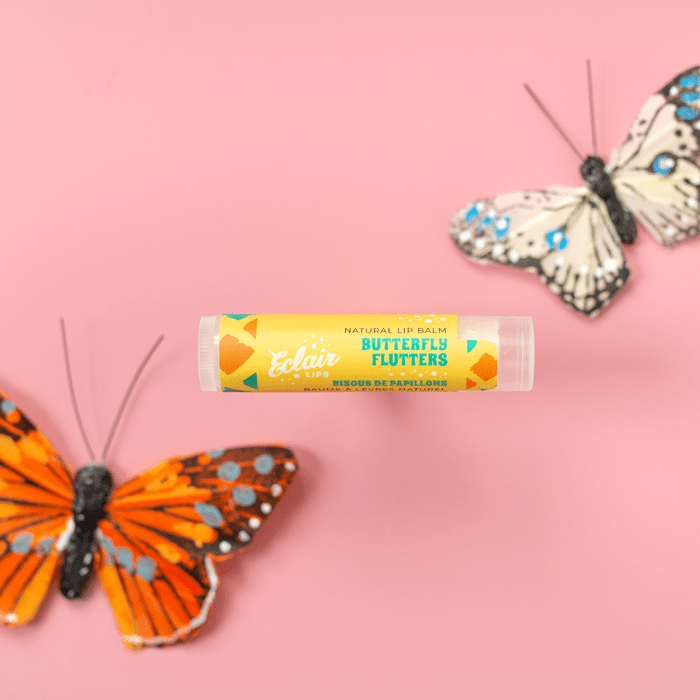 Eclair Butterfly Flutters lip balm with butterflies